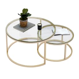 EGOONM 2 in 1 Iron Coffee Table Fashion Small Apartment Living Room Coffee Table Tempered Glass Round Sofa Side Coffee Table