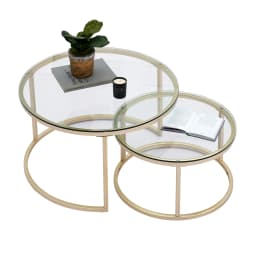 EGOONM 2 in 1 Iron Coffee Table Fashion Small Apartment Living Room Coffee Table Tempered Glass Round Sofa Side Coffee Table