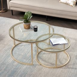 EGOONM 2 in 1 Iron Coffee Table Fashion Small Apartment Living Room Coffee Table Tempered Glass Round Sofa Side Coffee Table