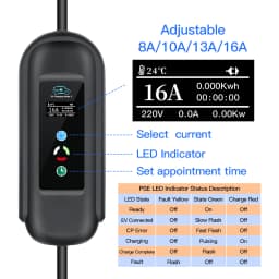 Kolanky Adjust 16A 11KW Portable EV Charger Type 2 Wall box Timer Charging For Eletric Vehicle Cars EVSE Total Length 5M