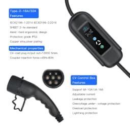 Kolanky Adjust 16A 11KW Portable EV Charger Type 2 Wall box Timer Charging For Eletric Vehicle Cars EVSE Total Length 5M