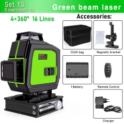 Clubiona 16/12 lines professional Super powerful Green Beams Laser Level With 4000mAh Li-ion Battery Remote Control pulse mode
