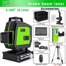 Clubiona 16/12 lines professional Super powerful Green Beams Laser Level With 4000mAh Li-ion Battery Remote Control pulse mode
