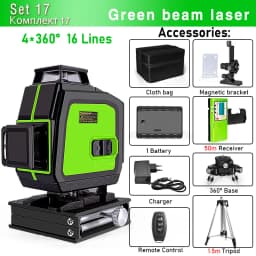 Clubiona 16/12 lines professional Super powerful Green Beams Laser Level With 4000mAh Li-ion Battery Remote Control pulse mode