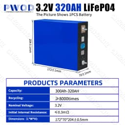 Grade A 3.2V 320AH Lifepo4 Battery Rechargeable Lithium Iron Phosphate DIY 12V 24V 48V for Camping Boats Golf Cart RV Forklift