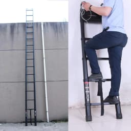 DayPlus 20.3FT/6.2m Telescopic Step Ladder Folding Multi-Purpose with Removable Hook Aluminium Non-Slip Extendable Robust