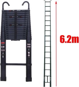 DayPlus 20.3FT/6.2m Telescopic Step Ladder Folding Multi-Purpose with Removable Hook Aluminium Non-Slip Extendable Robust