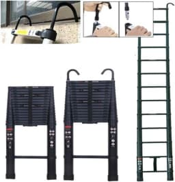 DayPlus 20.3FT/6.2m Telescopic Step Ladder Folding Multi-Purpose with Removable Hook Aluminium Non-Slip Extendable Robust