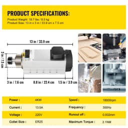 SucceBuy Air Cooled Spindle Motor 0.8KW/1.5KW/2.2KW/3KW/ 4KW ER11/ER20/ER25 Collect for CNC Router Engraving Milling Machine Use