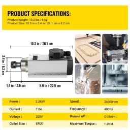 SucceBuy Air Cooled Spindle Motor 0.8KW/1.5KW/2.2KW/3KW/ 4KW ER11/ER20/ER25 Collect for CNC Router Engraving Milling Machine Use