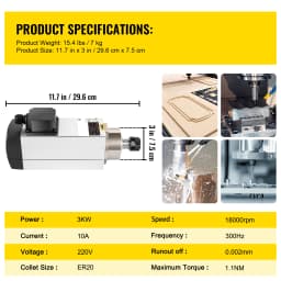 SucceBuy Air Cooled Spindle Motor 0.8KW/1.5KW/2.2KW/3KW/ 4KW ER11/ER20/ER25 Collect for CNC Router Engraving Milling Machine Use