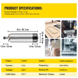 SucceBuy Air Cooled Spindle Motor 0.8KW/1.5KW/2.2KW/3KW/ 4KW ER11/ER20/ER25 Collect for CNC Router Engraving Milling Machine Use