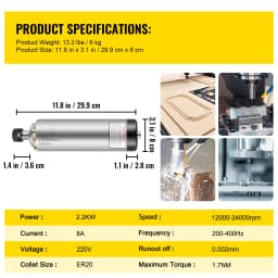 SucceBuy Air Cooled Spindle Motor 0.8KW/1.5KW/2.2KW/3KW/ 4KW ER11/ER20/ER25 Collect for CNC Router Engraving Milling Machine Use