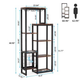 Tribesigns Wine Rack Freestanding Floor, 5-Tier Wine Baker Rack with Glass Holder & Wine Storage, Industrial Wine Display Shelf