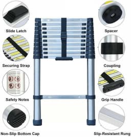 3.2M Telescopic Ladder 10.5FT Multi-Purpose Stainless Steel Telescoping Ladder Extendable Portable Sturdy Loft Ladder with EN131