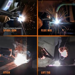 HITBOX MIG Welder 4 in 1 Stick/MMA Flux Core MIG Lift TIG Support Spool Gun Semi-Automatic Welding Machine Non Gas Soldering Inverter Welder for 1KG Welding Wire HIM200