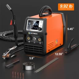 HITBOX MIG Welder 4 in 1 Stick/MMA Flux Core MIG Lift TIG Support Spool Gun Semi-Automatic Welding Machine Non Gas Soldering Inverter Welder for 1KG Welding Wire HIM200