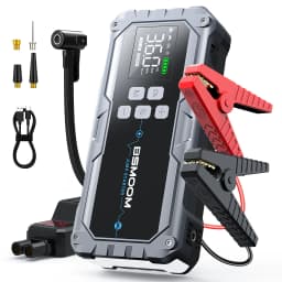 A 8000mah Jump Starter Power Bank Featuring a 150 PSI Air Compressor, Capable of Boosting 1500 A for 12V Car Batteries, Suitable for ALL Gasoline Or 10L Diesel Engines. This 2-In-1 Portable Jump Box Includes an LCD Display And LED Lights