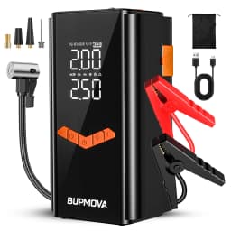 A 8000mah Jump Starter Power Bank Featuring a 150 PSI Air Compressor, Capable of Boosting 1500 A for 12V Car Batteries, Suitable for ALL Gasoline Or 10L Diesel Engines. This 2-In-1 Portable Jump Box Includes an LCD Display And LED Lights