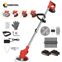 Conentool 21V Metal Blade Strimmer, Telescopic Cordless Strimmer, 2x2000mAh Battery Trimmer Electric Lawn Mower Grass Strimmer