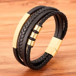 TYO New Stainless Steel Black Multilayer Genuine Leather Bracelet For Men Magnetic Clasp Button Vintage Braid Bangle Jewelry