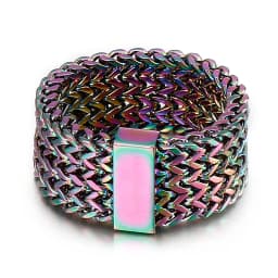 Fongten Men Ring Stainless Steel Mesh Chain Charm Rings For Men Hip Hop Finger Multiple Color Jewelry