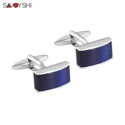 Luxury Blue Opal Stone Cufflinks for Mens Shirt Cuff High Quality Square Cuff Links Wedding Grooms Gift Free Personalized Name