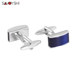 Luxury Blue Opal Stone Cufflinks for Mens Shirt Cuff High Quality Square Cuff Links Wedding Grooms Gift Free Personalized Name