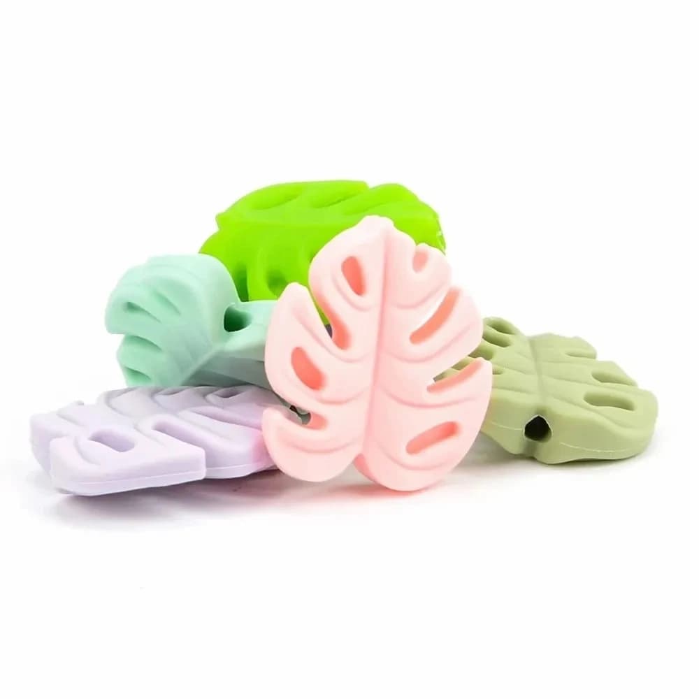 LOFCA 30pcs Monstera Deliciosa leaves Silicone Beads BPA Free Keychain Silicone Beads DIY Keychain Bead Jewelry Accessories