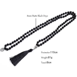 8mm Matte Black Agate Beads Knotted 108 Mala Necklace Meditation Yoga Declaration Tibetan Tassel Tree of Life Pendant Jewelry