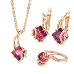SYOUJYO Vintage Garnet Red Natural Zircon Jewelry Sets 585 Rose Gold Color Fashion Dress Collocation Necklace Earrings Ring Gift