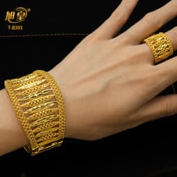 XUHUANG Dubai Ethiopia 24K Gold Color Hollow Bangle With Ring For Women Arabic Luxury Charm Copper Bangles Party Jewelry Gifts
