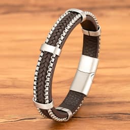 TYO New Arrivel Punk Design Chain Stainless Steel Braid Leather Bracelet for Men Magnetic Buckle Charm Jewelry Gifts Customized