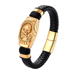 Fashion Genuine Leather Bracelet Gold Color Easy Hook Totem/Geometric Pattern Luxury Jewelry For Birthday Blessing Gift Pulseira