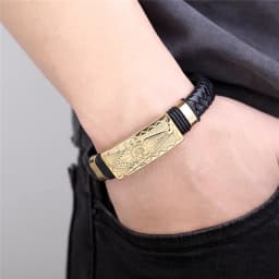 Fashion Genuine Leather Bracelet Gold Color Easy Hook Totem/Geometric Pattern Luxury Jewelry For Birthday Blessing Gift Pulseira