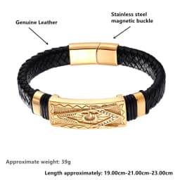 Fashion Genuine Leather Bracelet Gold Color Easy Hook Totem/Geometric Pattern Luxury Jewelry For Birthday Blessing Gift Pulseira