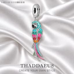 Colorful Striking Parrot Pendant 925 Sterling Silver Dangle Charm Women New Fine Jewelry