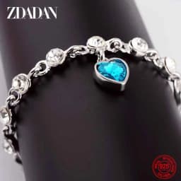 ZDADAN 925 Sterling Silver Charm Sapphire Heart Bracelet Chain For Women Fashion Engagement Party Jewelry Gift