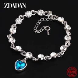 ZDADAN 925 Sterling Silver Charm Sapphire Heart Bracelet Chain For Women Fashion Engagement Party Jewelry Gift