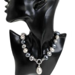 Luxury Style Cultured 12-15m White Potato Freshwater Pearl Necklace Cz Pave Shell Pearl Pendant Wedding
