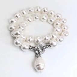 Luxury Style Cultured 12-15m White Potato Freshwater Pearl Necklace Cz Pave Shell Pearl Pendant Wedding