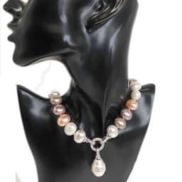Luxury Style Cultured 12-15m White Potato Freshwater Pearl Necklace Cz Pave Shell Pearl Pendant Wedding