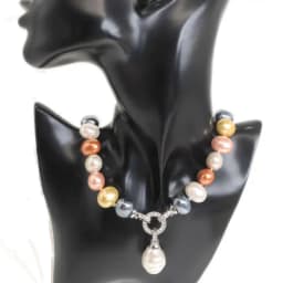 Luxury Style Cultured 12-15m White Potato Freshwater Pearl Necklace Cz Pave Shell Pearl Pendant Wedding