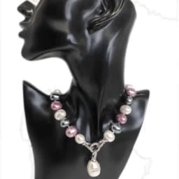 Luxury Style Cultured 12-15m White Potato Freshwater Pearl Necklace Cz Pave Shell Pearl Pendant Wedding