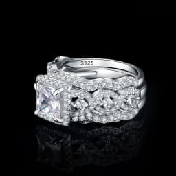 JewelryPalace 3Pcs 925 Sterling Silver Halo Wedding Engagement Ring Set for Women 2.9ct Princess Cut AAAAAA CZ Fashion Jewelry