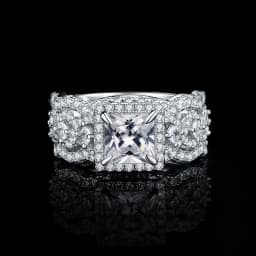 JewelryPalace 3Pcs 925 Sterling Silver Halo Wedding Engagement Ring Set for Women 2.9ct Princess Cut AAAAAA CZ Fashion Jewelry