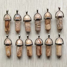 Fast Shipping Natural Stone Quartz Aventurine Lapis Crystal Hexagonal Pillar Pendants for Jewelry Accessories 12pcs Wholesale