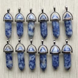 Fast Shipping Natural Stone Quartz Aventurine Lapis Crystal Hexagonal Pillar Pendants for Jewelry Accessories 12pcs Wholesale
