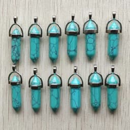 Fast Shipping Natural Stone Quartz Aventurine Lapis Crystal Hexagonal Pillar Pendants for Jewelry Accessories 12pcs Wholesale