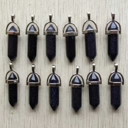 Fast Shipping Natural Stone Quartz Aventurine Lapis Crystal Hexagonal Pillar Pendants for Jewelry Accessories 12pcs Wholesale
